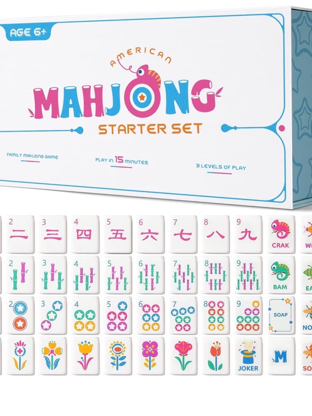 Mahjong Starter Set - White with Pink & Teal Tiles